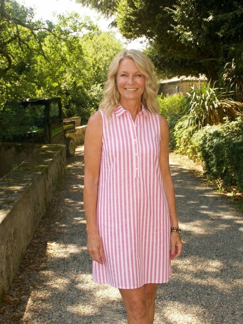 Stylish Striped Sleeveless Shirt Dress for Women