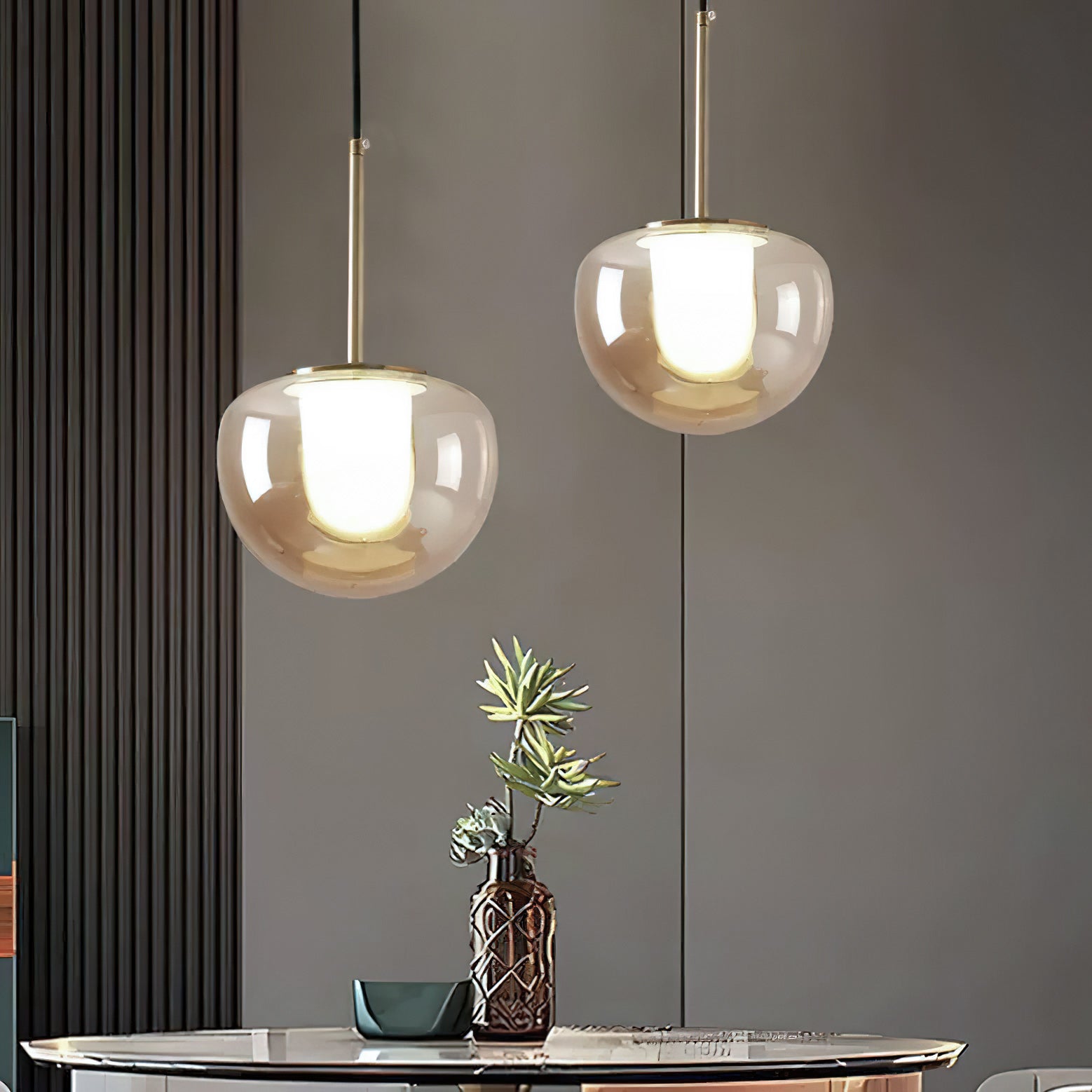 Tinted Glass Diffuser Pendant Light, Smoke or Amber