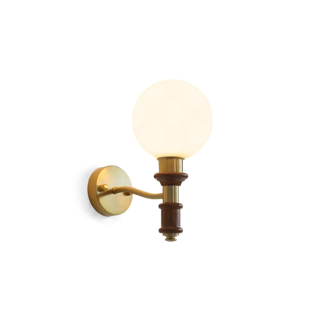 Globe Wall Sconce with Turned Wood & Gold Accents