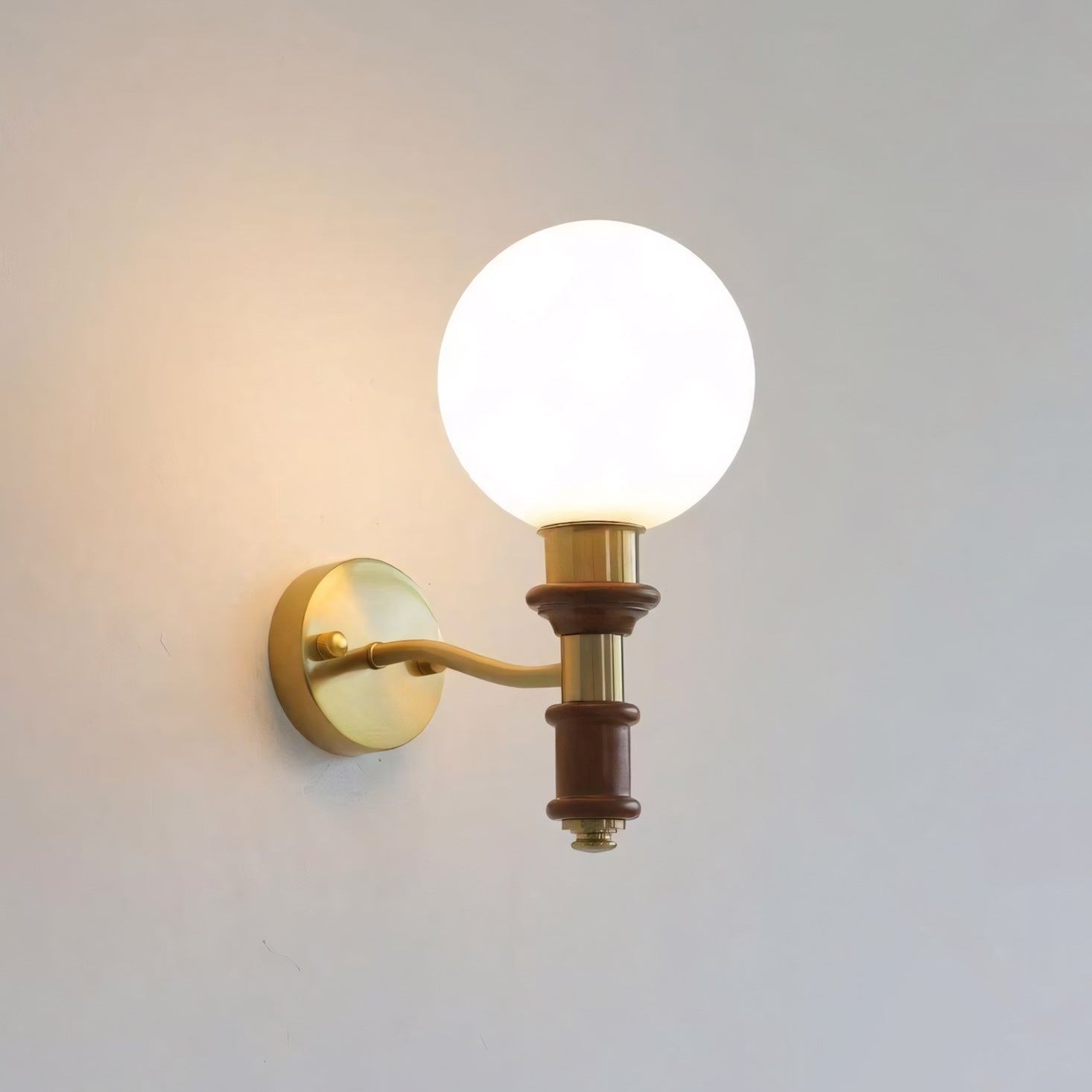 Globe Wall Sconce with Turned Wood & Gold Accents