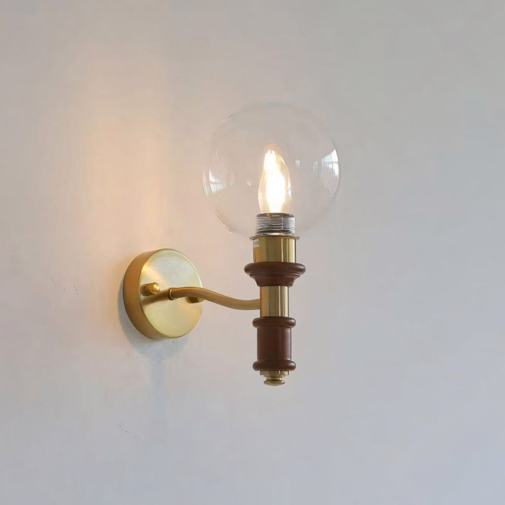 Globe Wall Sconce with Turned Wood & Gold Accents
