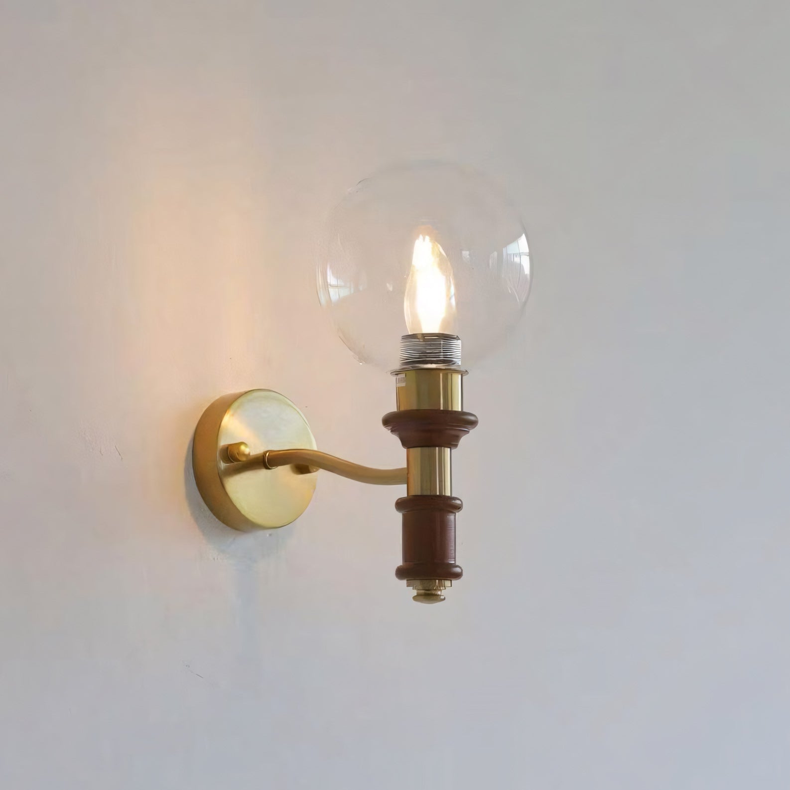 Globe Wall Sconce with Turned Wood & Gold Accents