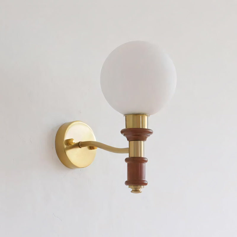 Globe Wall Sconce with Turned Wood & Gold Accents