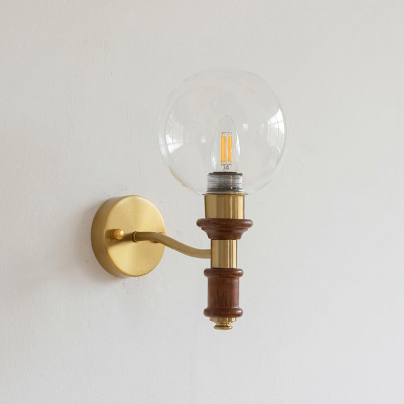 Globe Wall Sconce with Turned Wood & Gold Accents