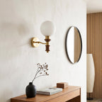 Globe Wall Sconce with Turned Wood & Gold Accents