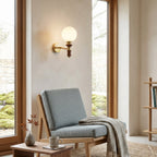 Globe Wall Sconce with Turned Wood & Gold Accents