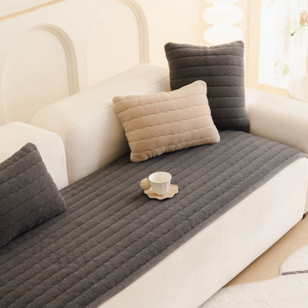 Thick Plush Sofa Cover - Soft Non-Slip Couch Slipcover for Dogs, Machine Washable Microfiber Protection