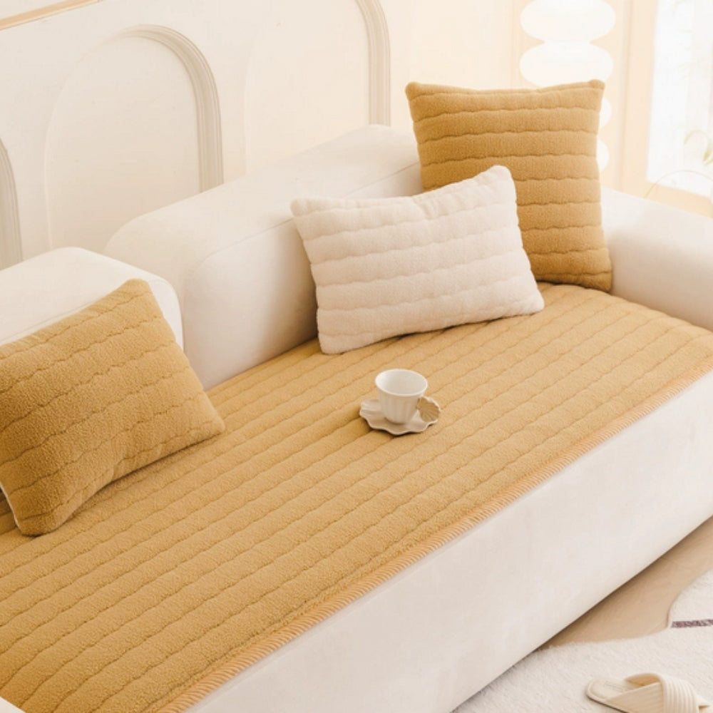Thick Plush Sofa Cover - Soft Non-Slip Couch Slipcover for Dogs, Machine Washable Microfiber Protection