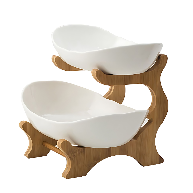 Tiered Fruit Stand Bamboo Frame Plastic Oval Bowls