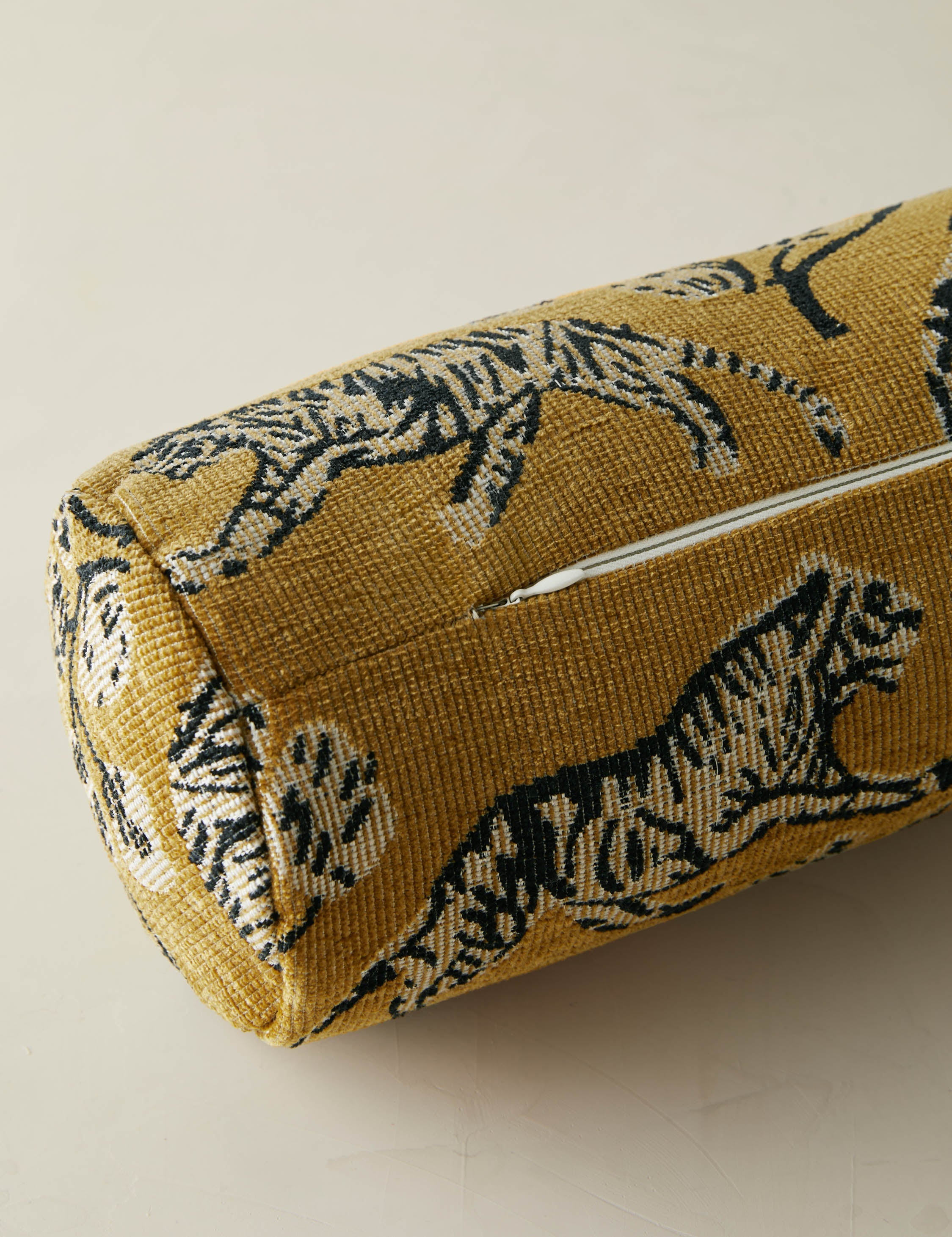 Bello Tiger Jacquard Bolster Pillow | Hand-Drawn Motif, Vintage Style