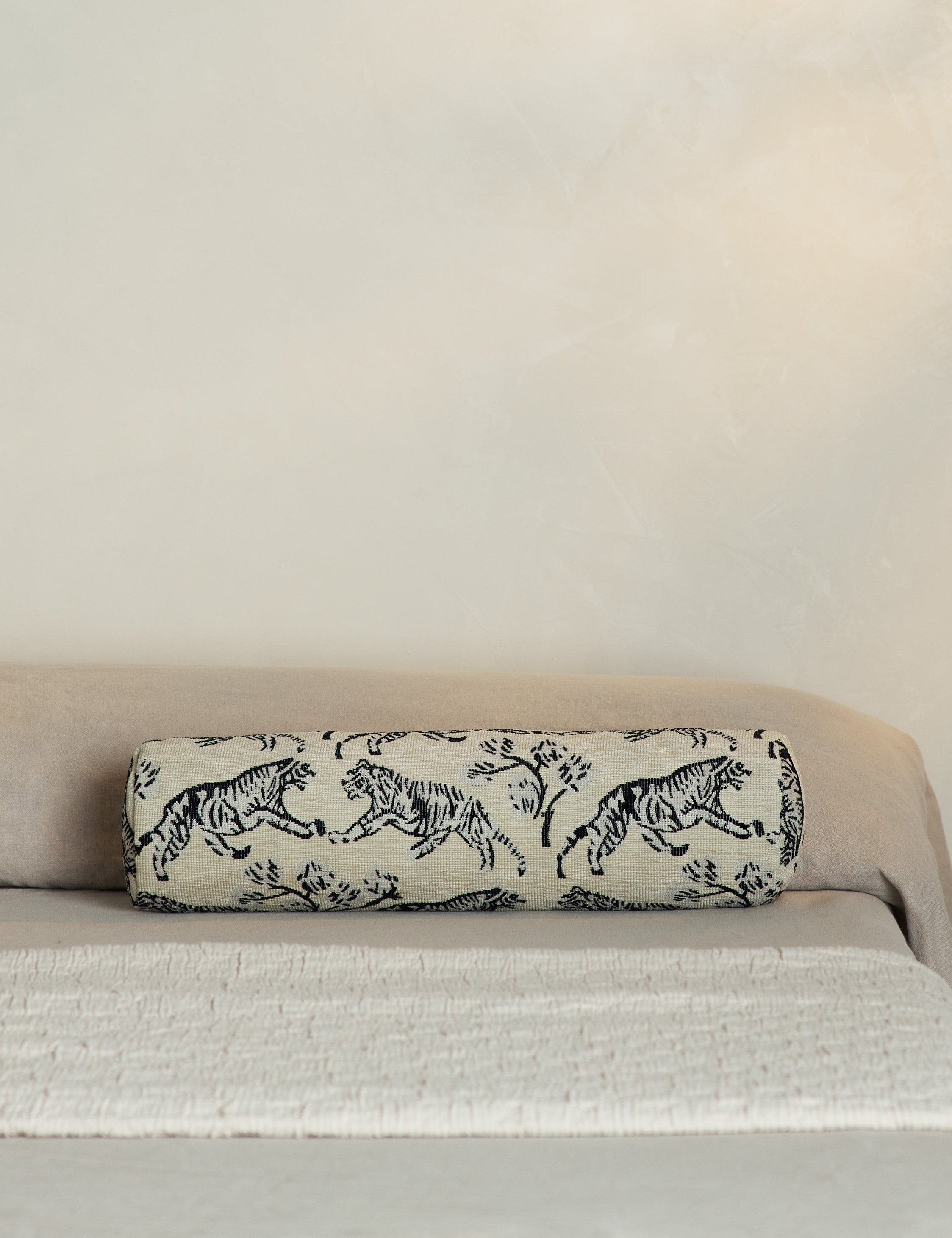 Bello Tiger Jacquard Bolster Pillow | Hand-Drawn Motif, Vintage Style