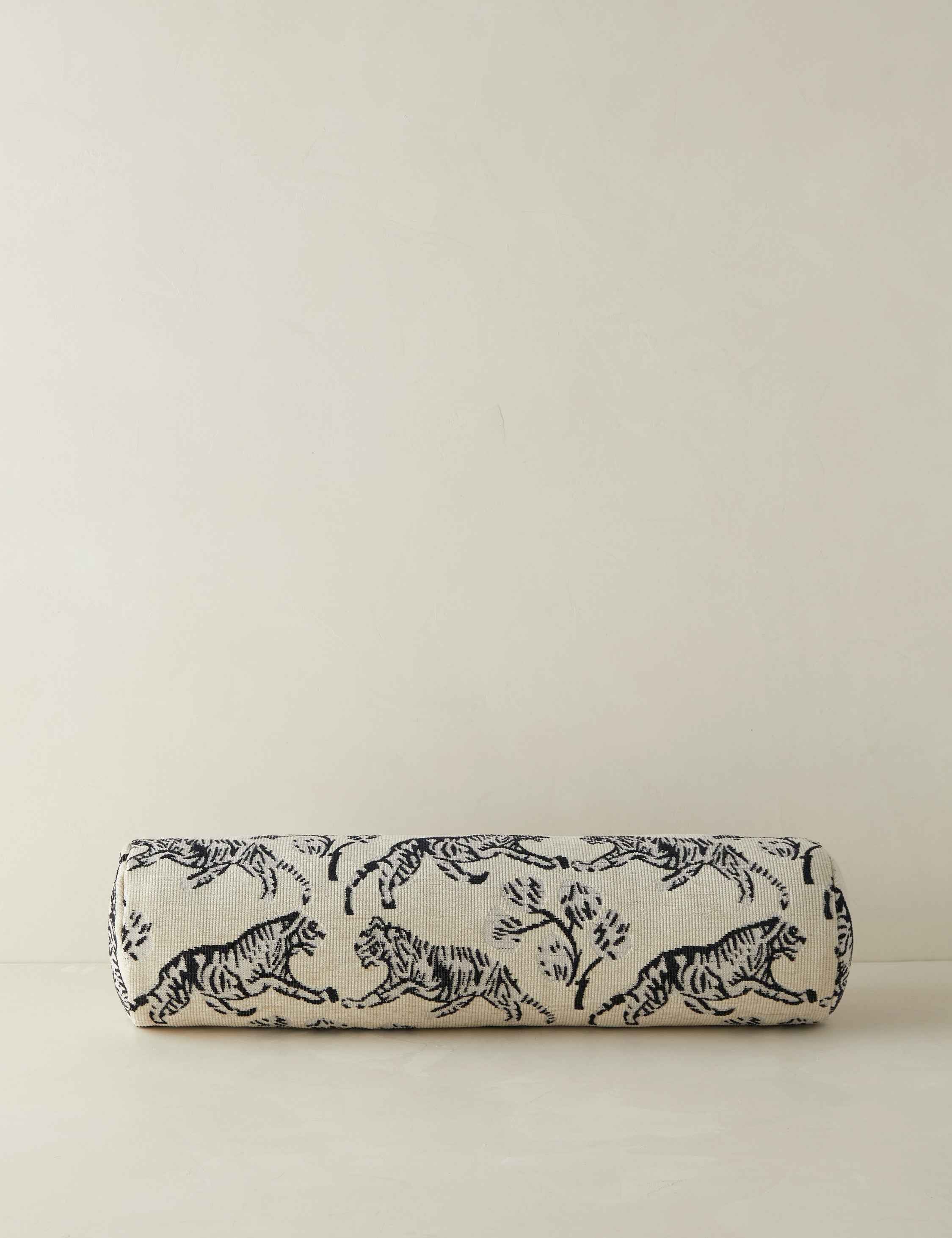 Bello Tiger Jacquard Bolster Pillow | Hand-Drawn Motif, Vintage Style