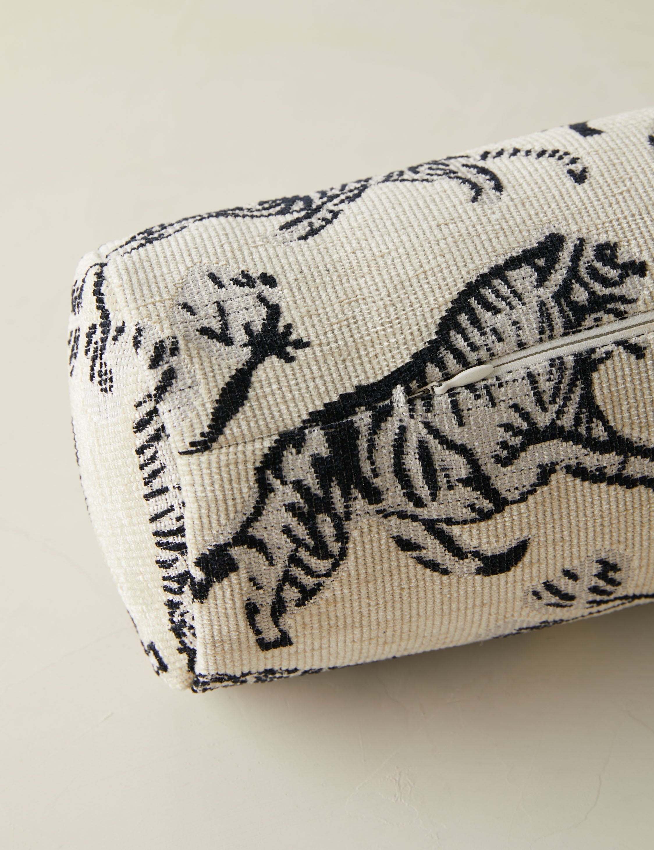 Bello Tiger Jacquard Bolster Pillow | Hand-Drawn Motif, Vintage Style