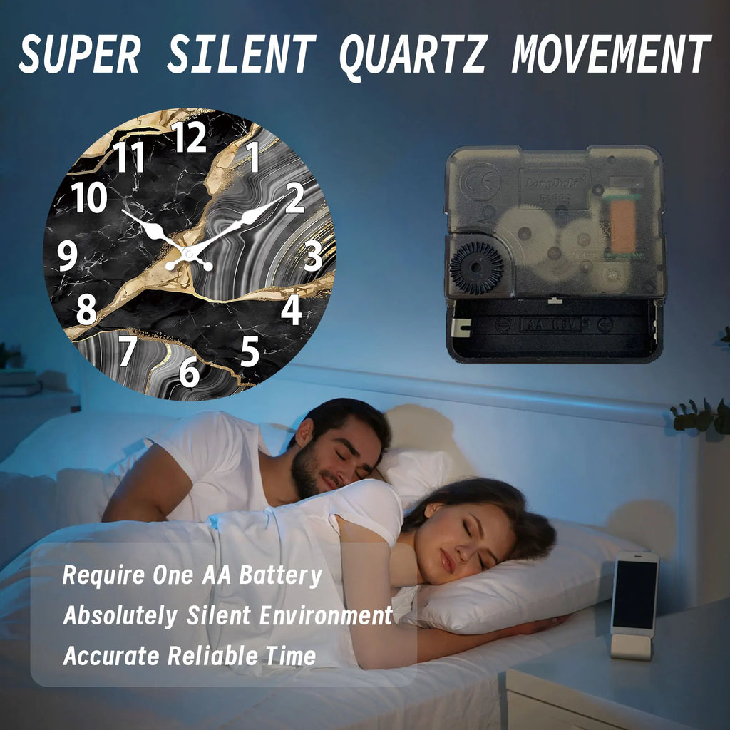 Bello Wall Clock | Modern Marble Design, Silent Quartz Mechanism