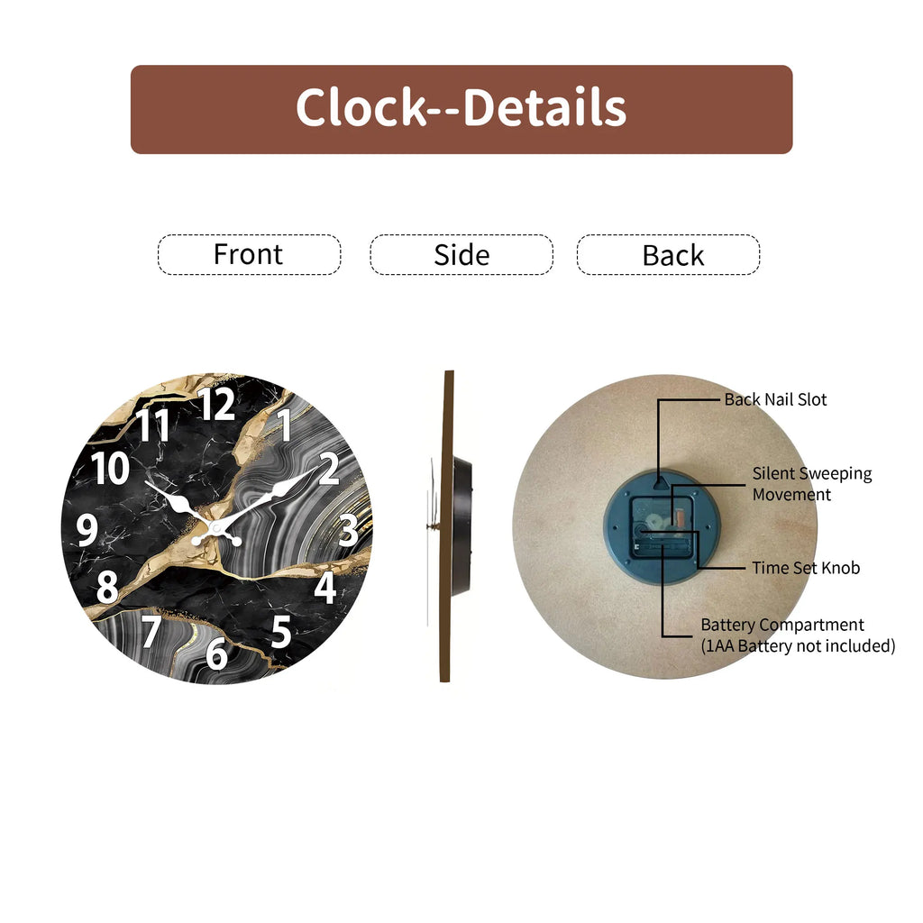 Bello Wall Clock | Modern Marble Design, Silent Quartz Mechanism