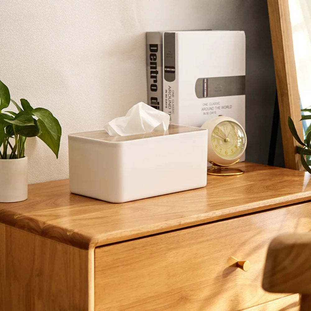 Tissue Box Cover, Bamboo Lid, PP Plastic Body, Flat Tissue Compatible