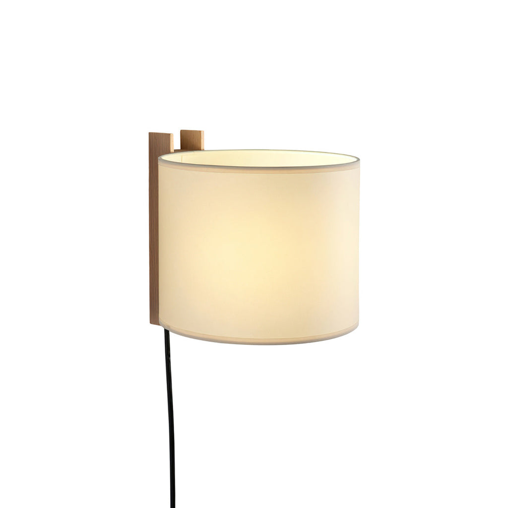 Plug-In Beech Wood Wall Lamp with Parchment Shade
