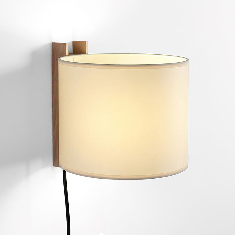 Plug-In Beech Wood Wall Lamp with Parchment Shade
