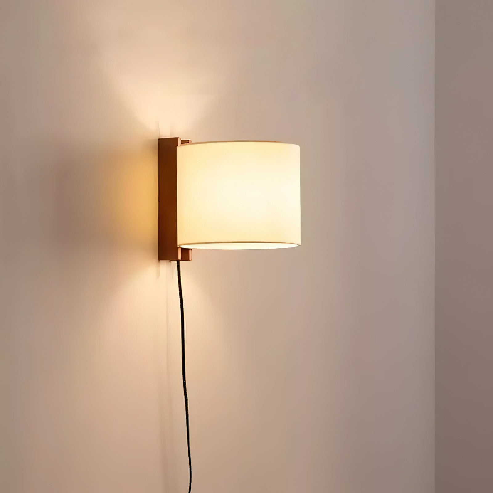 Plug-In Beech Wood Wall Lamp with Parchment Shade
