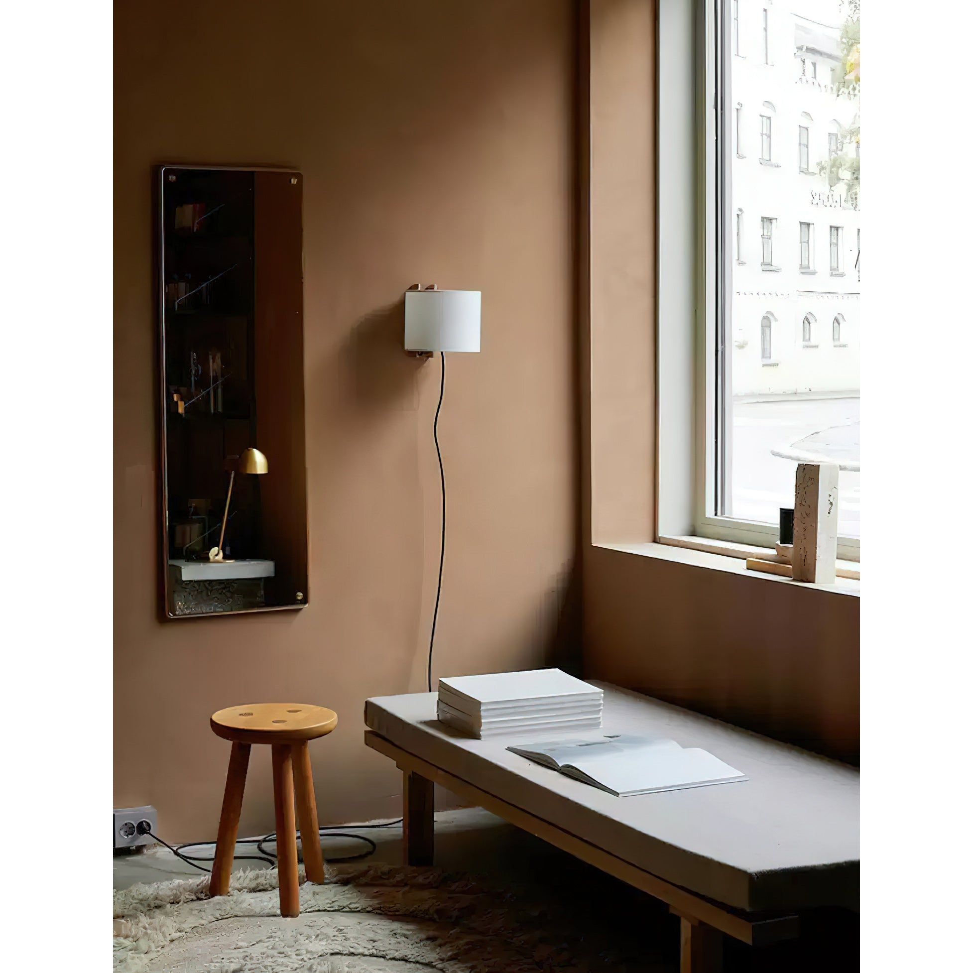 Plug-In Beech Wood Wall Lamp with Parchment Shade