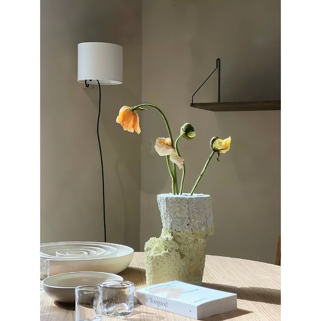 Plug-In Beech Wood Wall Lamp with Parchment Shade