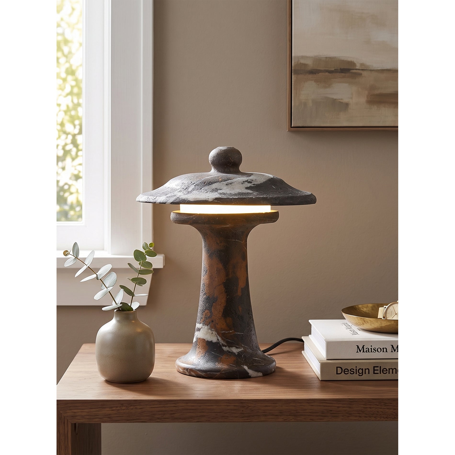 Carved Marble Dome Accent Lamp with Horizontal Glow