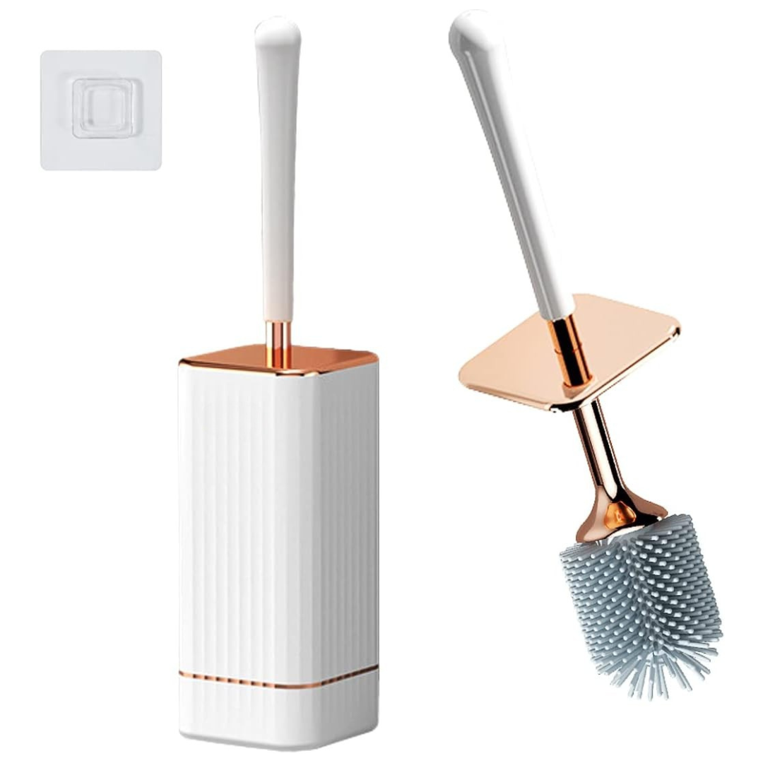 Toilet Brush Set Silicone Flexible Bristles 41 cm Wall Mount or Floor Stand