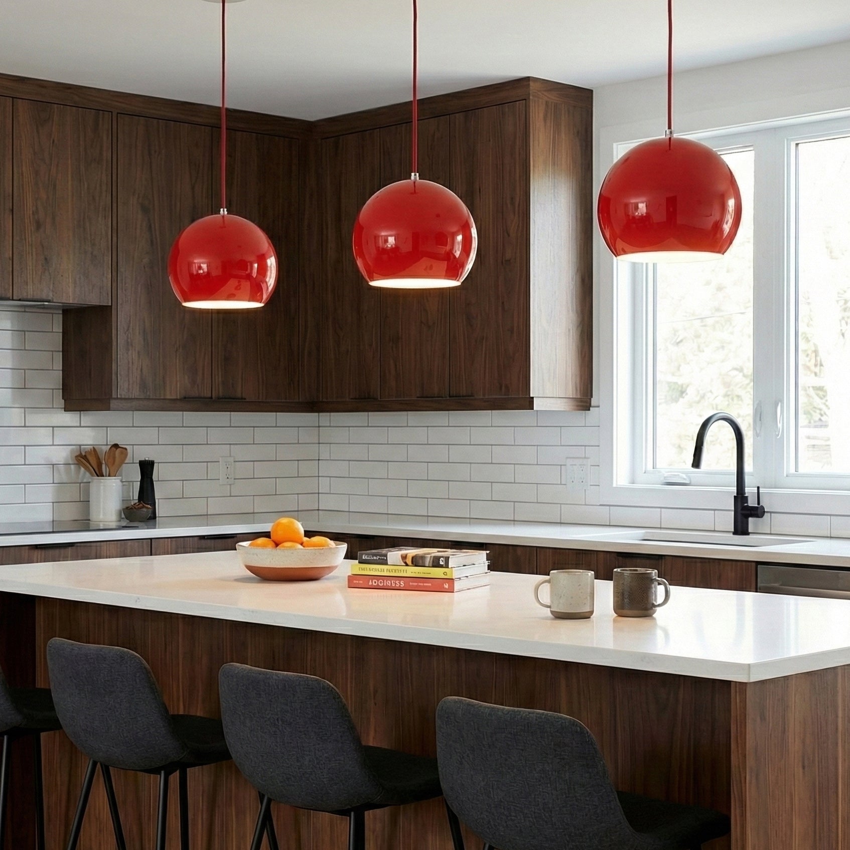 Spherical Aluminum Dome Pendant Light, Mid-Century