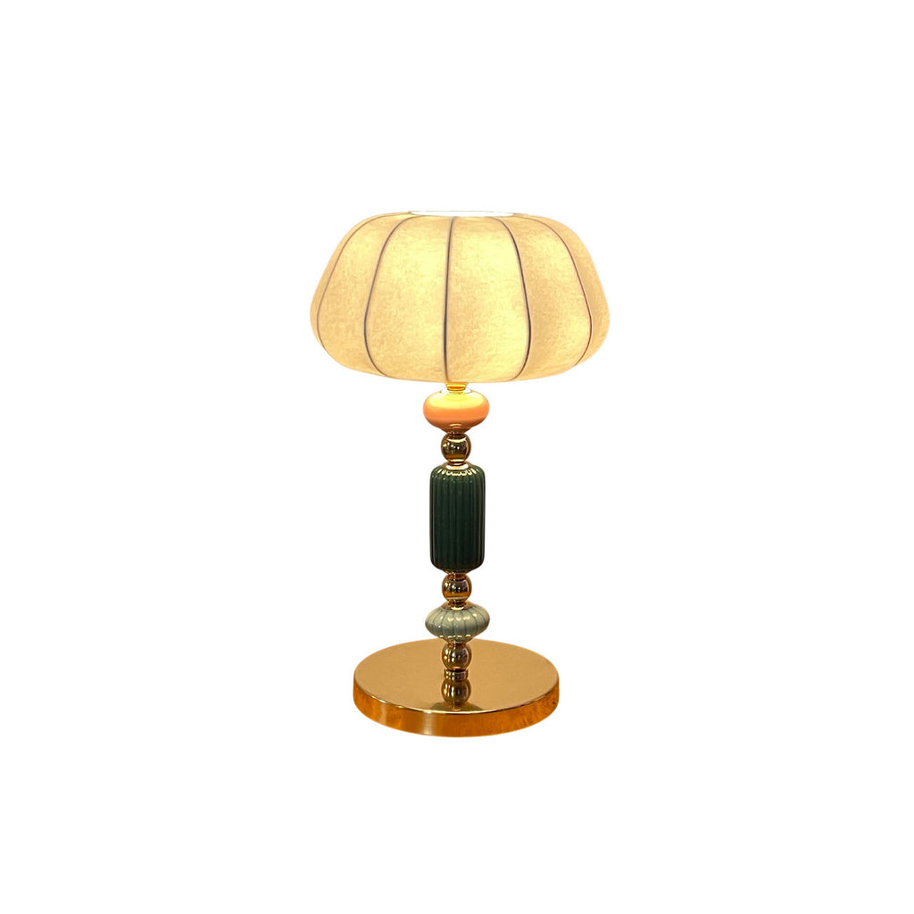 Sculptural Metal Table Lamp with Silk-Look Shade