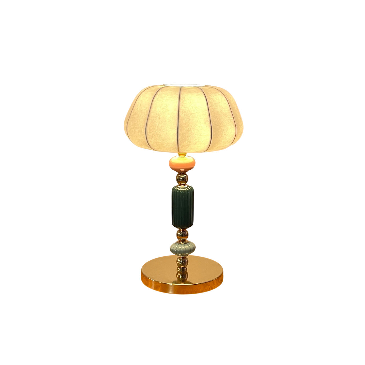 Sculptural Metal Table Lamp with Silk-Look Shade