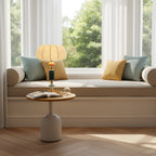 Sculptural Metal Table Lamp with Silk-Look Shade