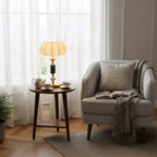 Sculptural Metal Table Lamp with Silk-Look Shade