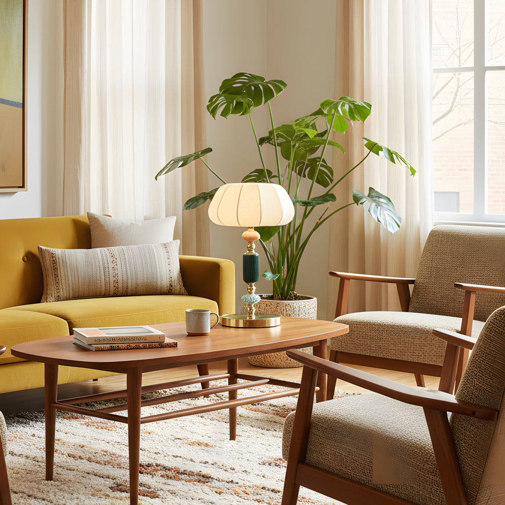 Sculptural Metal Table Lamp with Silk-Look Shade