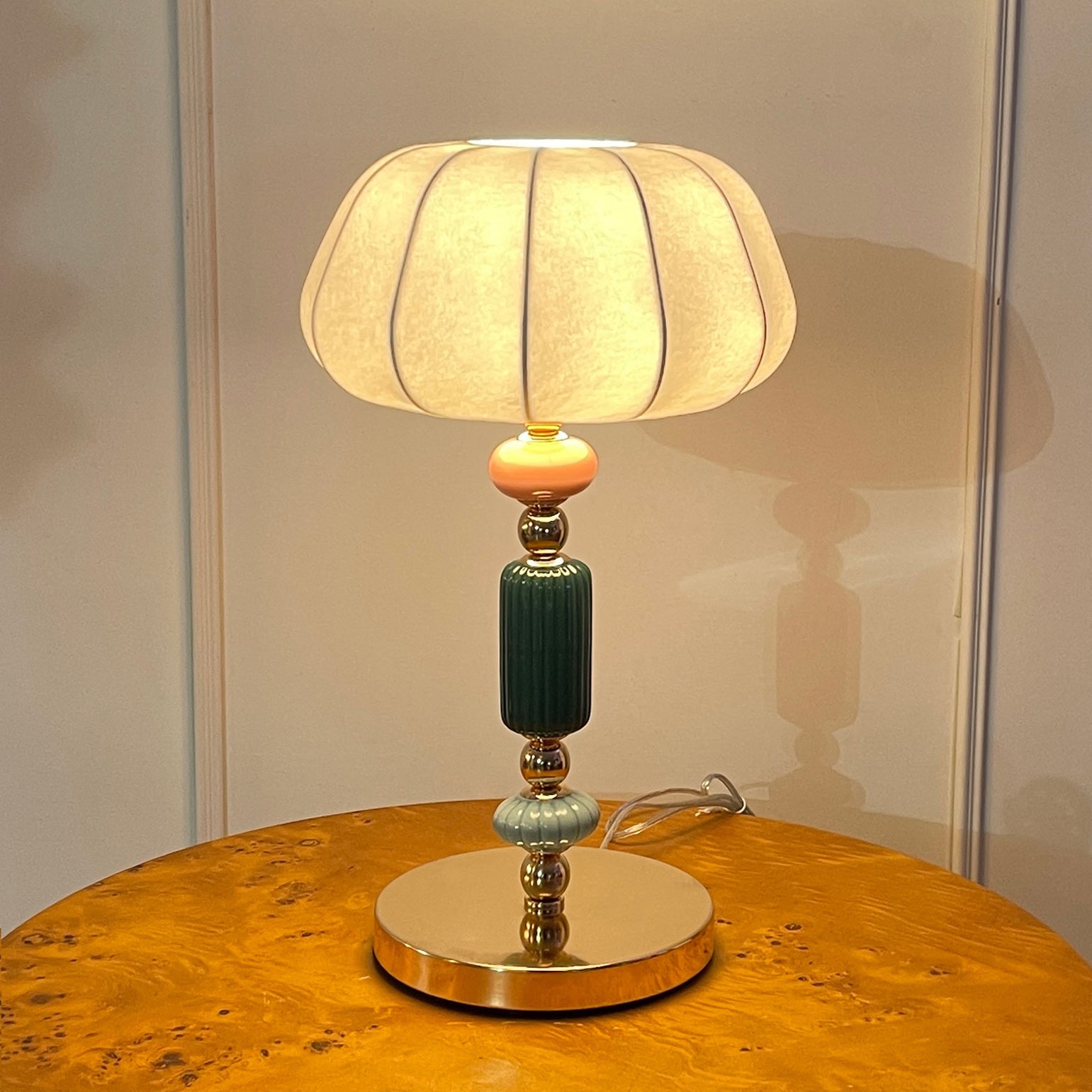 Sculptural Metal Table Lamp with Silk-Look Shade