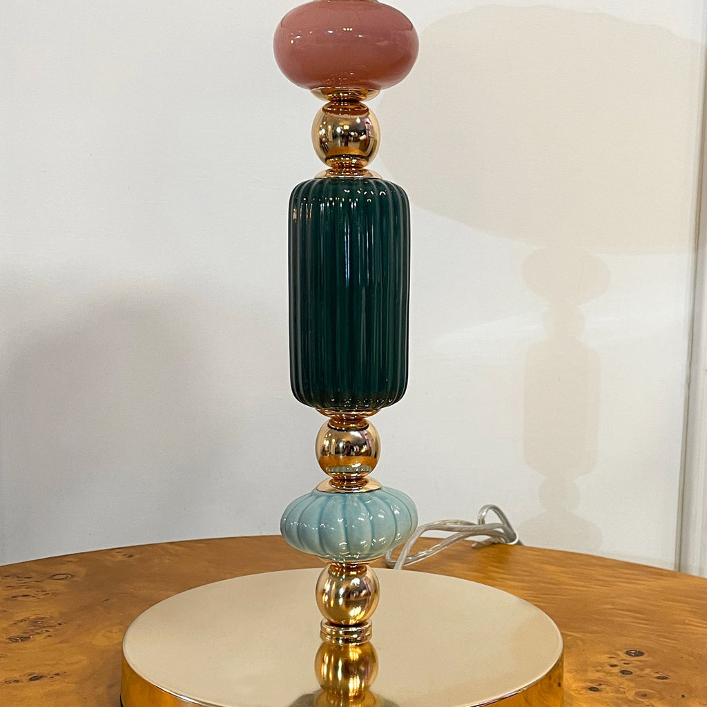 Sculptural Metal Table Lamp with Silk-Look Shade