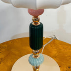 Sculptural Metal Table Lamp with Silk-Look Shade
