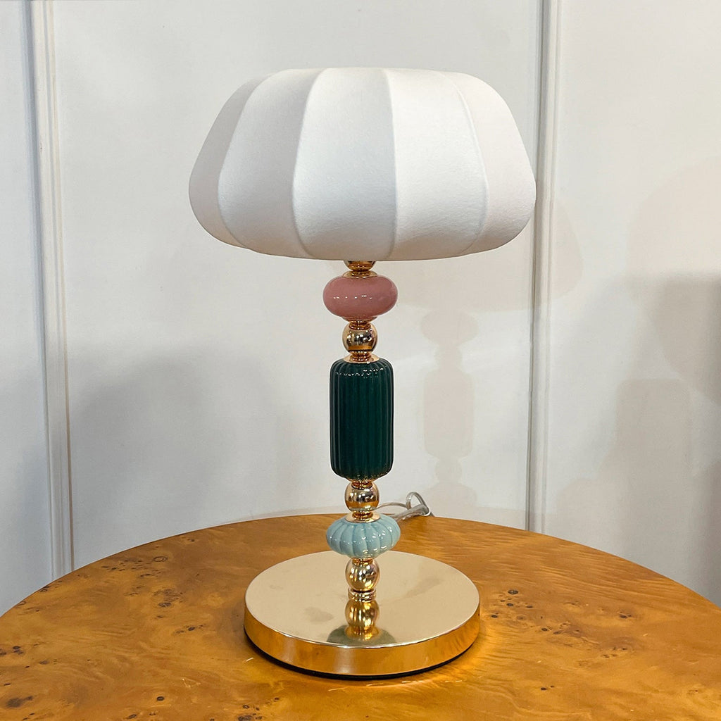 Sculptural Metal Table Lamp with Silk-Look Shade