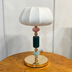 Sculptural Metal Table Lamp with Silk-Look Shade