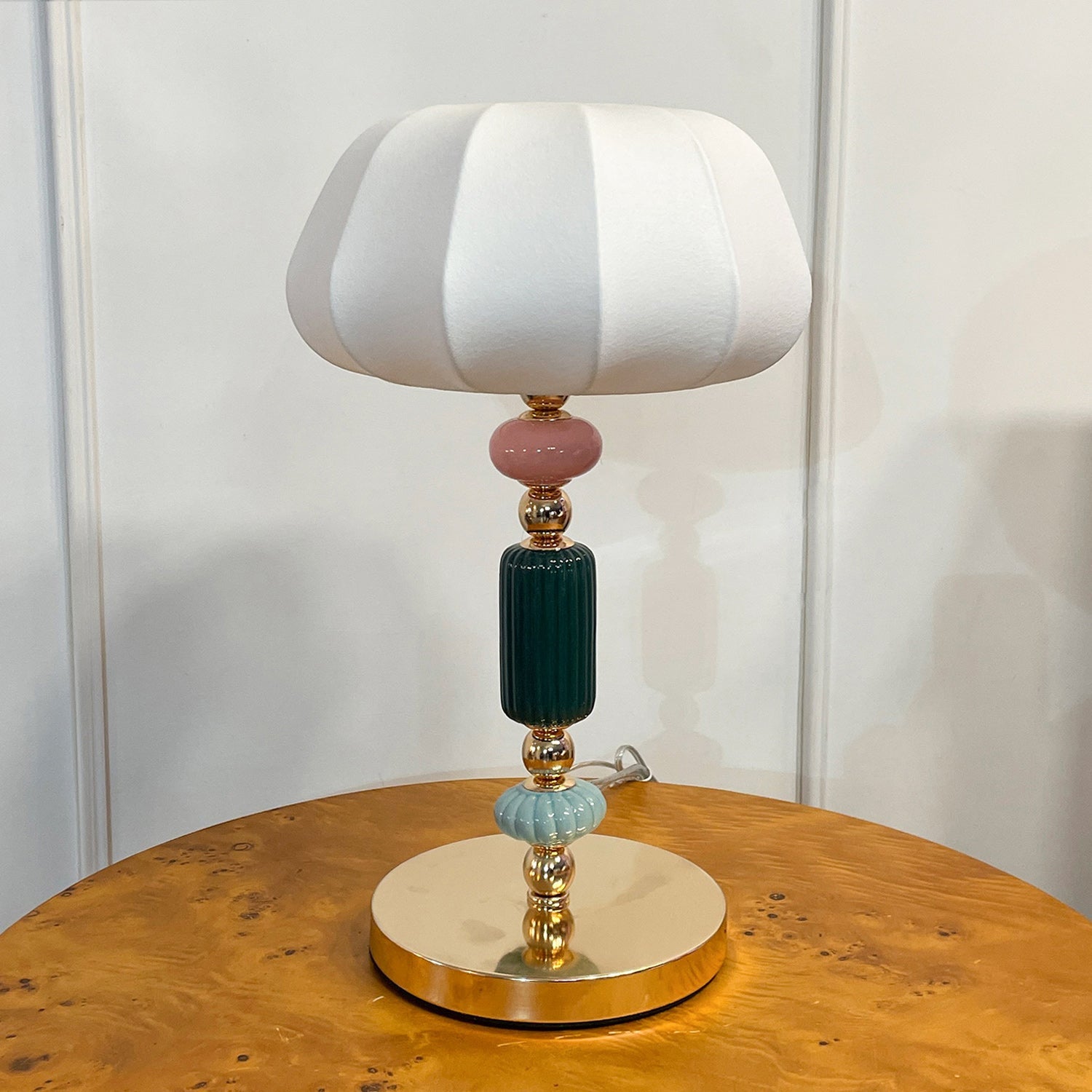 Sculptural Metal Table Lamp with Silk-Look Shade