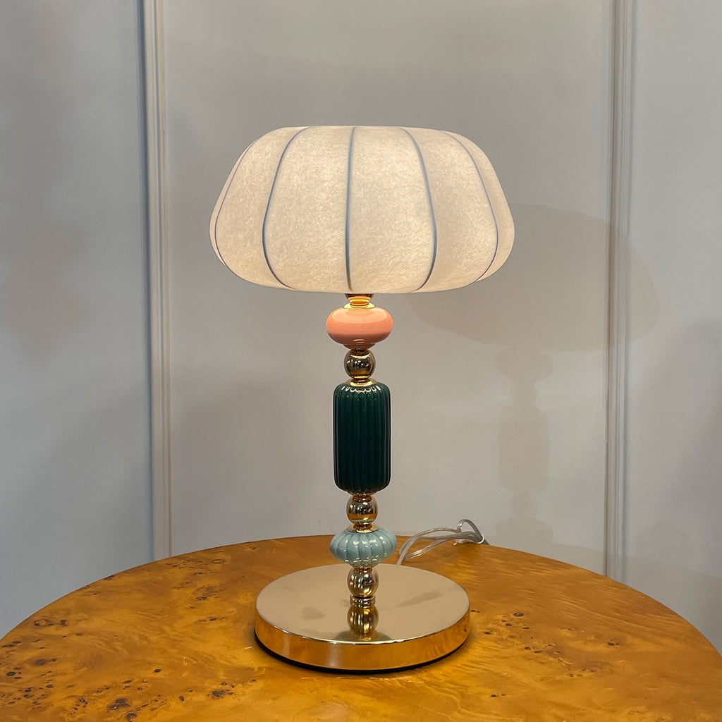 Sculptural Metal Table Lamp with Silk-Look Shade
