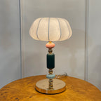 Sculptural Metal Table Lamp with Silk-Look Shade