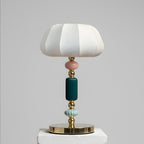 Sculptural Metal Table Lamp with Silk-Look Shade