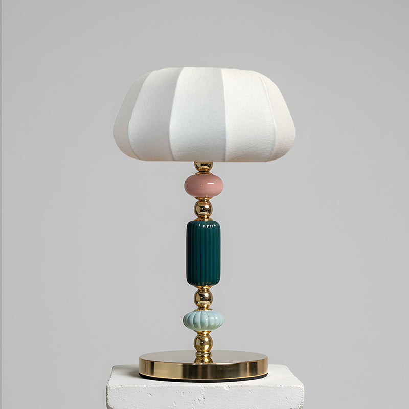 Sculptural Metal Table Lamp with Silk-Look Shade