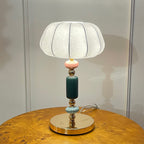 Sculptural Metal Table Lamp with Silk-Look Shade