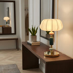 Sculptural Metal Table Lamp with Silk-Look Shade