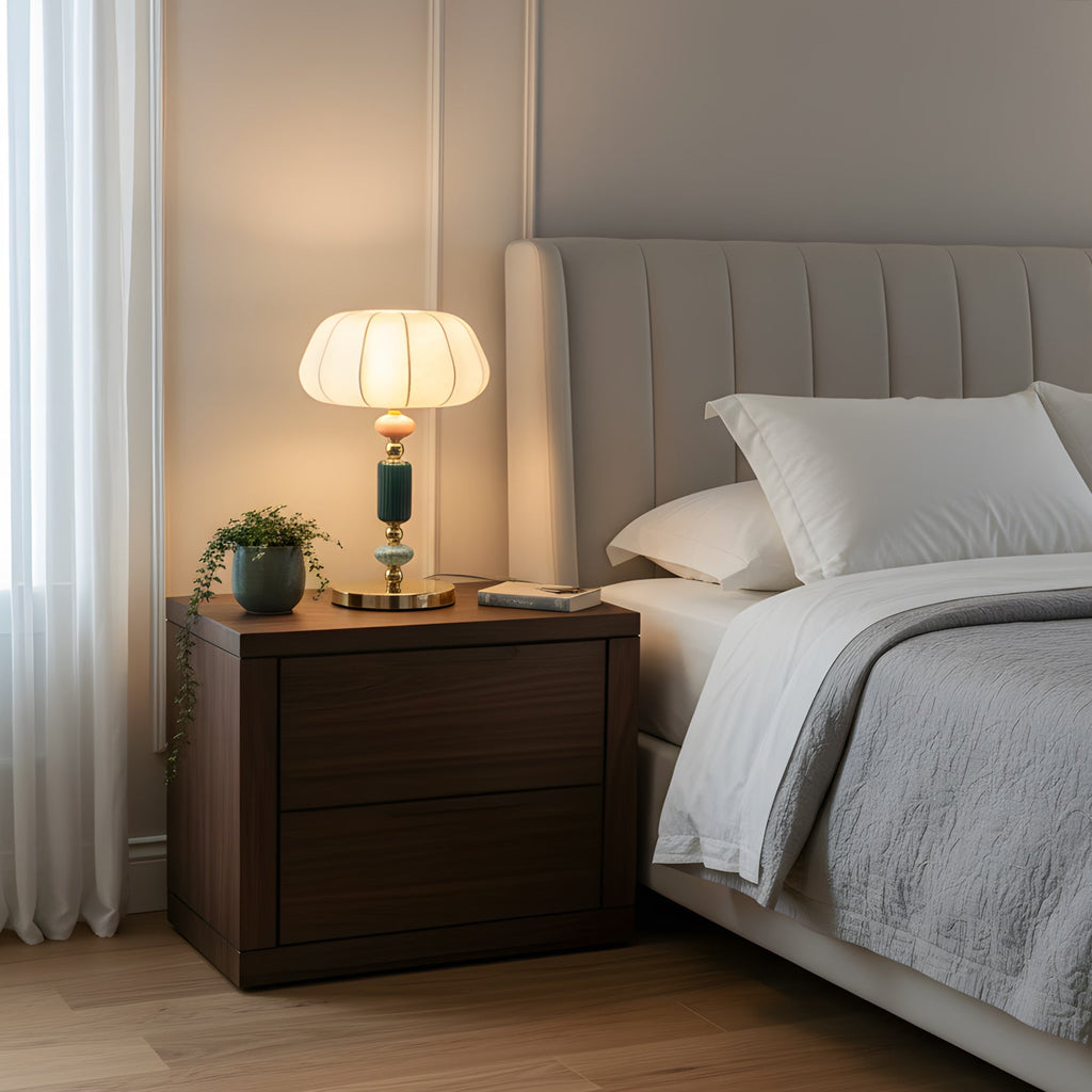 Sculptural Metal Table Lamp with Silk-Look Shade