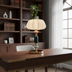Sculptural Metal Table Lamp with Silk-Look Shade