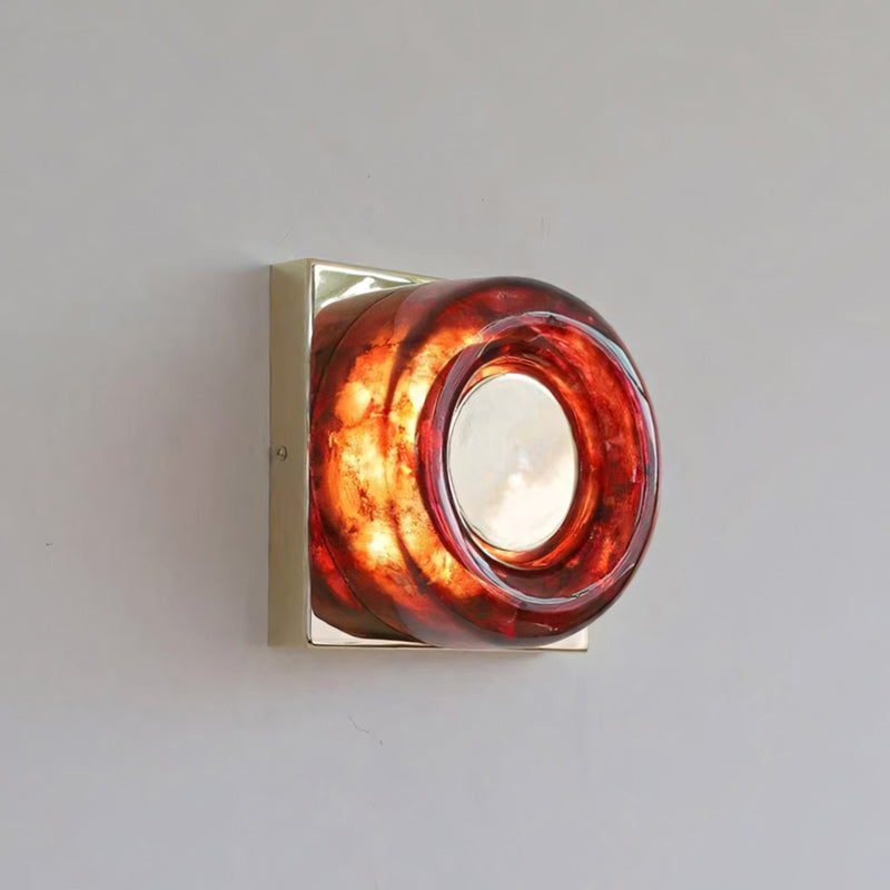 Amber Resin Wall Sconce with Square Iron Backplate
