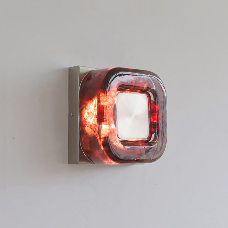 Amber Resin Wall Sconce with Square Iron Backplate