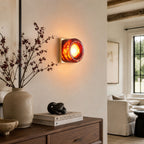 Amber Resin Wall Sconce with Square Iron Backplate